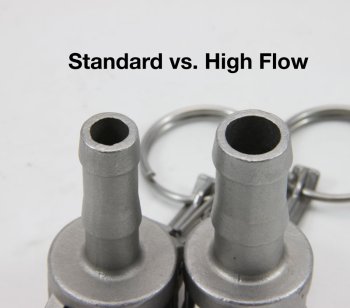 Standard 1/2" barb vs high flow barb.