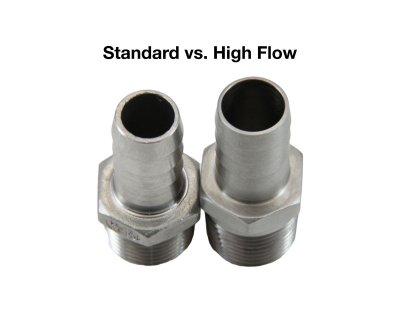 Standard 1/2" barb vs. High Flow 1/2" barb